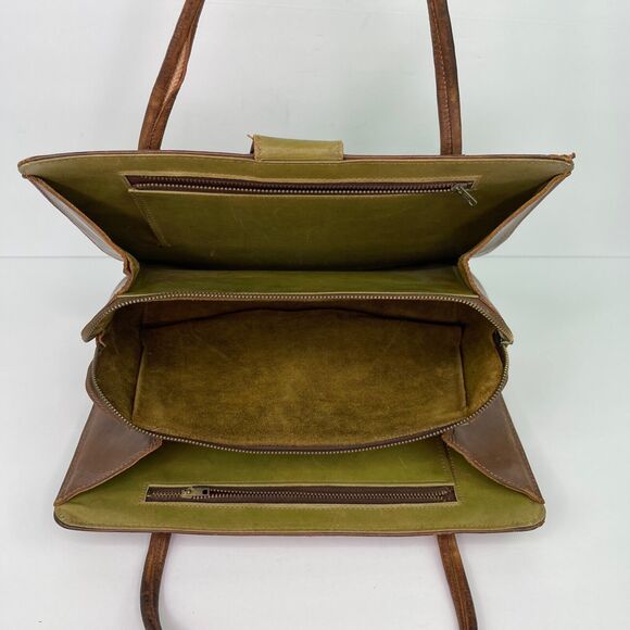 Vintage Brown Leather Hand Tooled Mexican Bag Purse with Duck Pond Scene - Picture 12 of 16